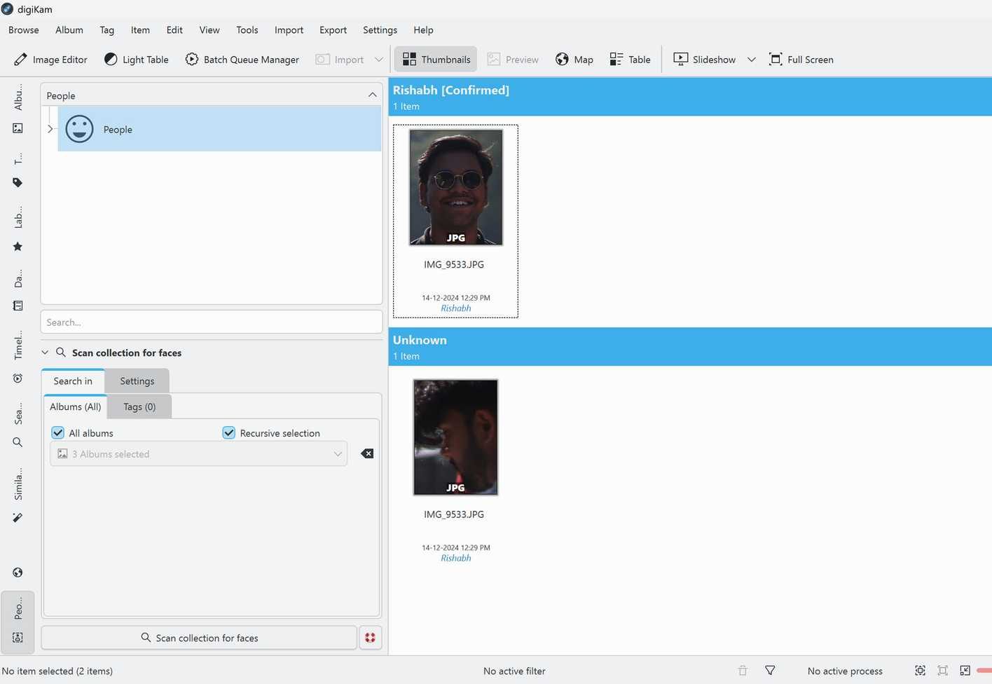 Face scanning screen in digiKam