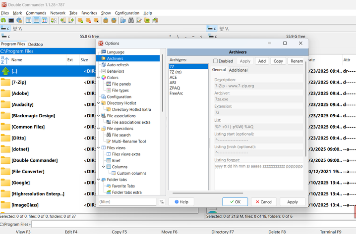 Double Commander options menu