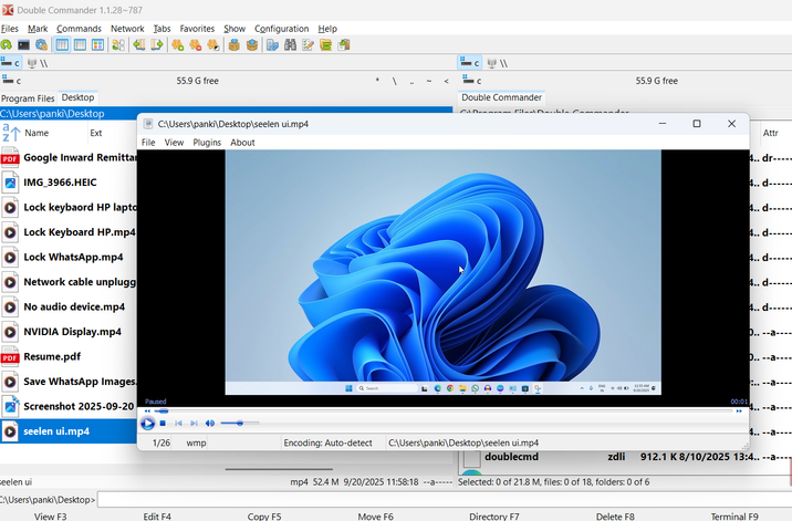 Double Commander يقوم بتشغيل فيديو
