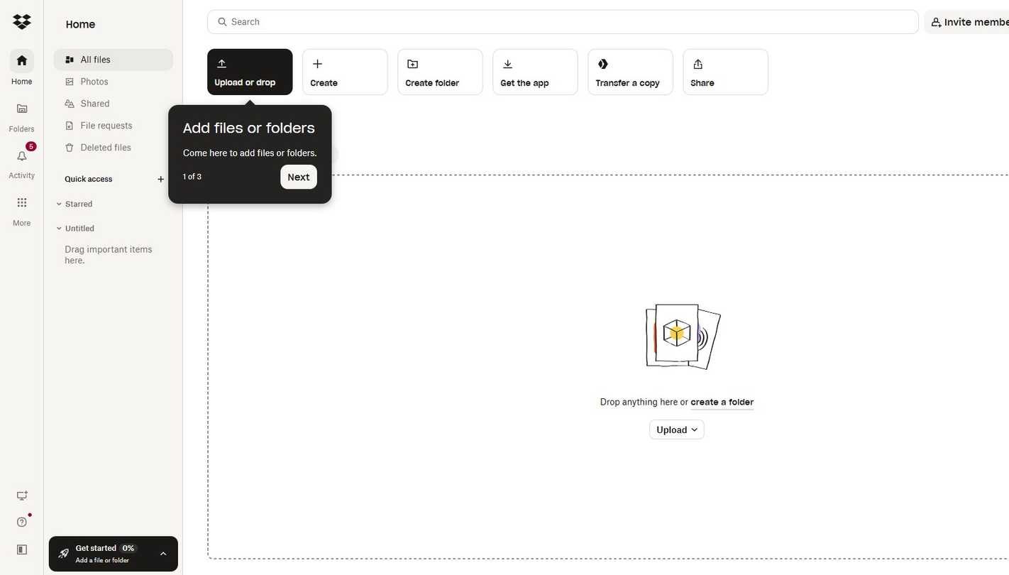 Dropbox service interface