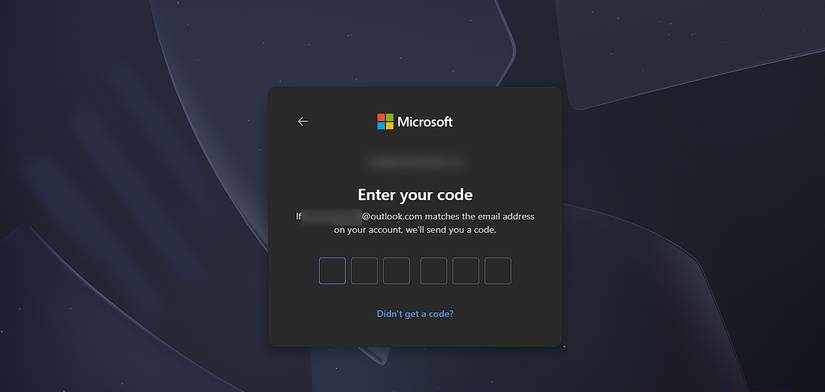 Entering 2FA code for Outlook account page