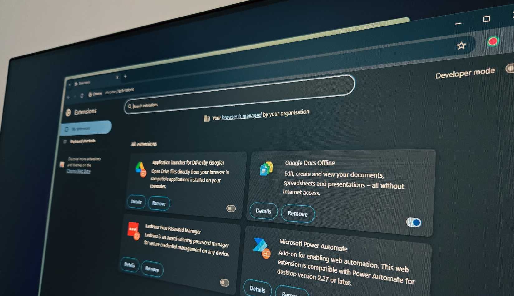 Extensions tab open in Google Chrome on Windows 11