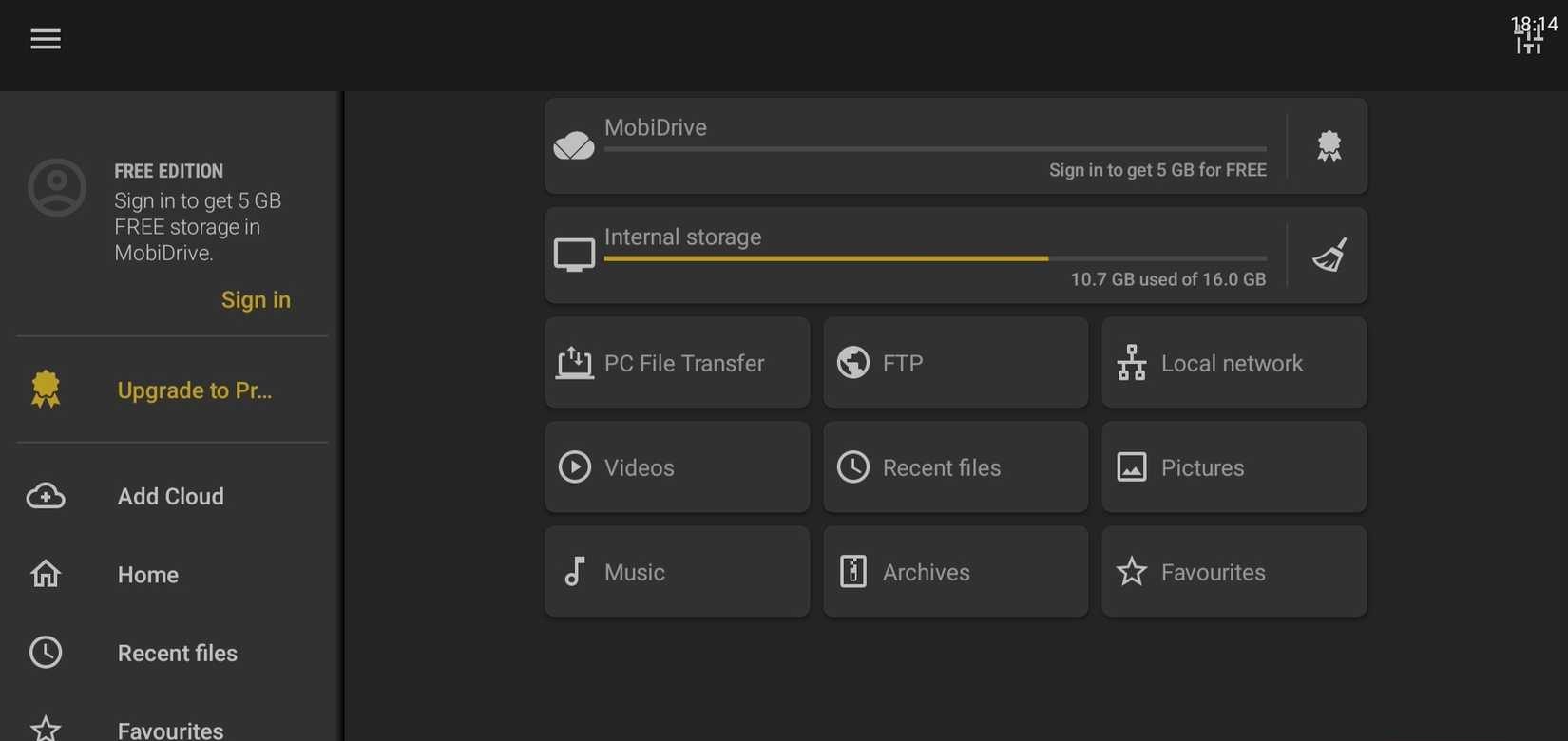 File Commander app on TV