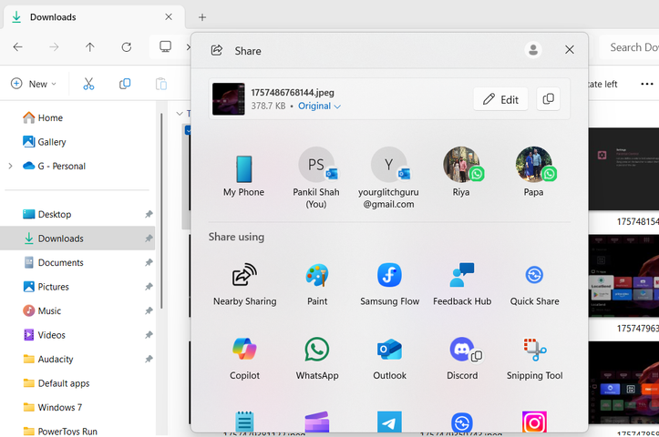 File Explorer share menu