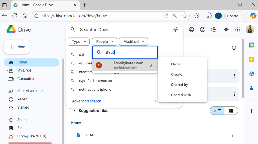 Find Google Drive file by user
