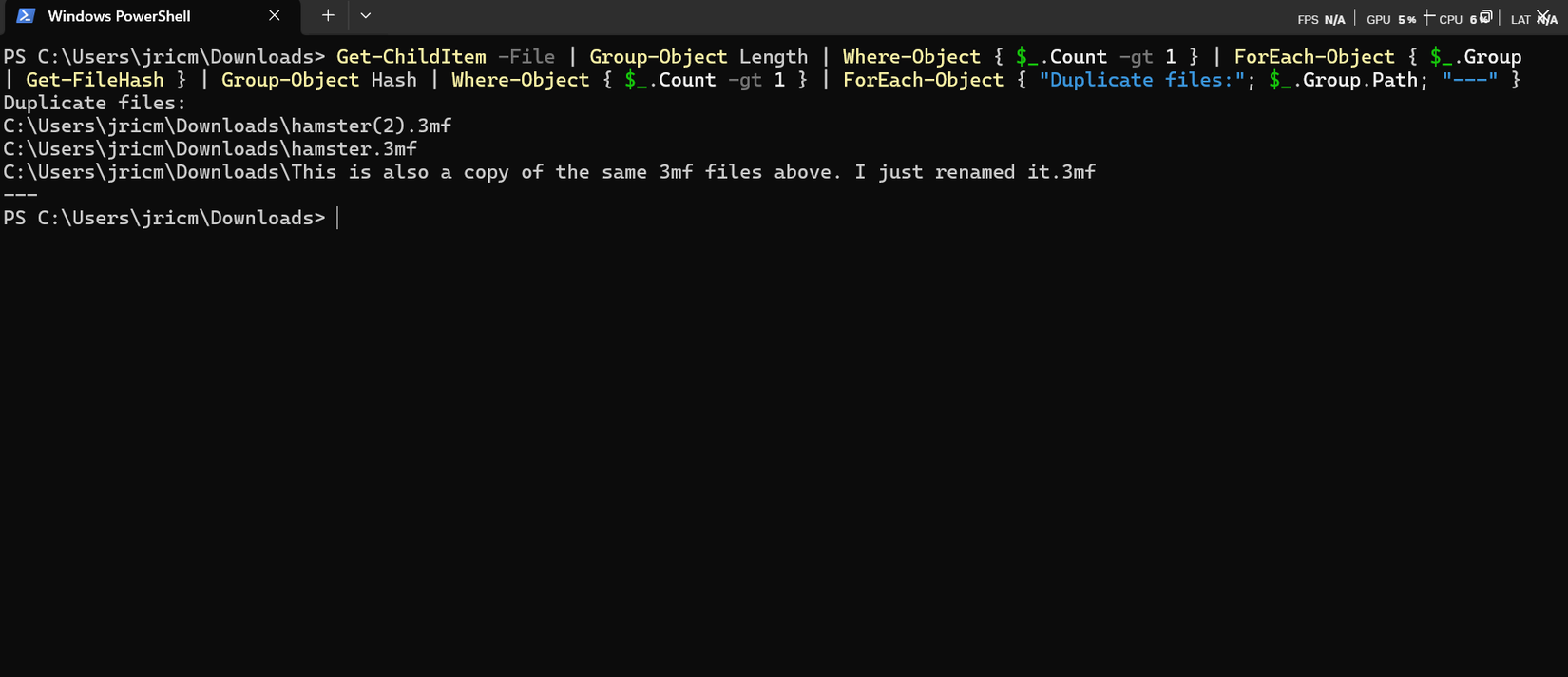 الكشف عن الملفات المكررة باستخدام PowerShell