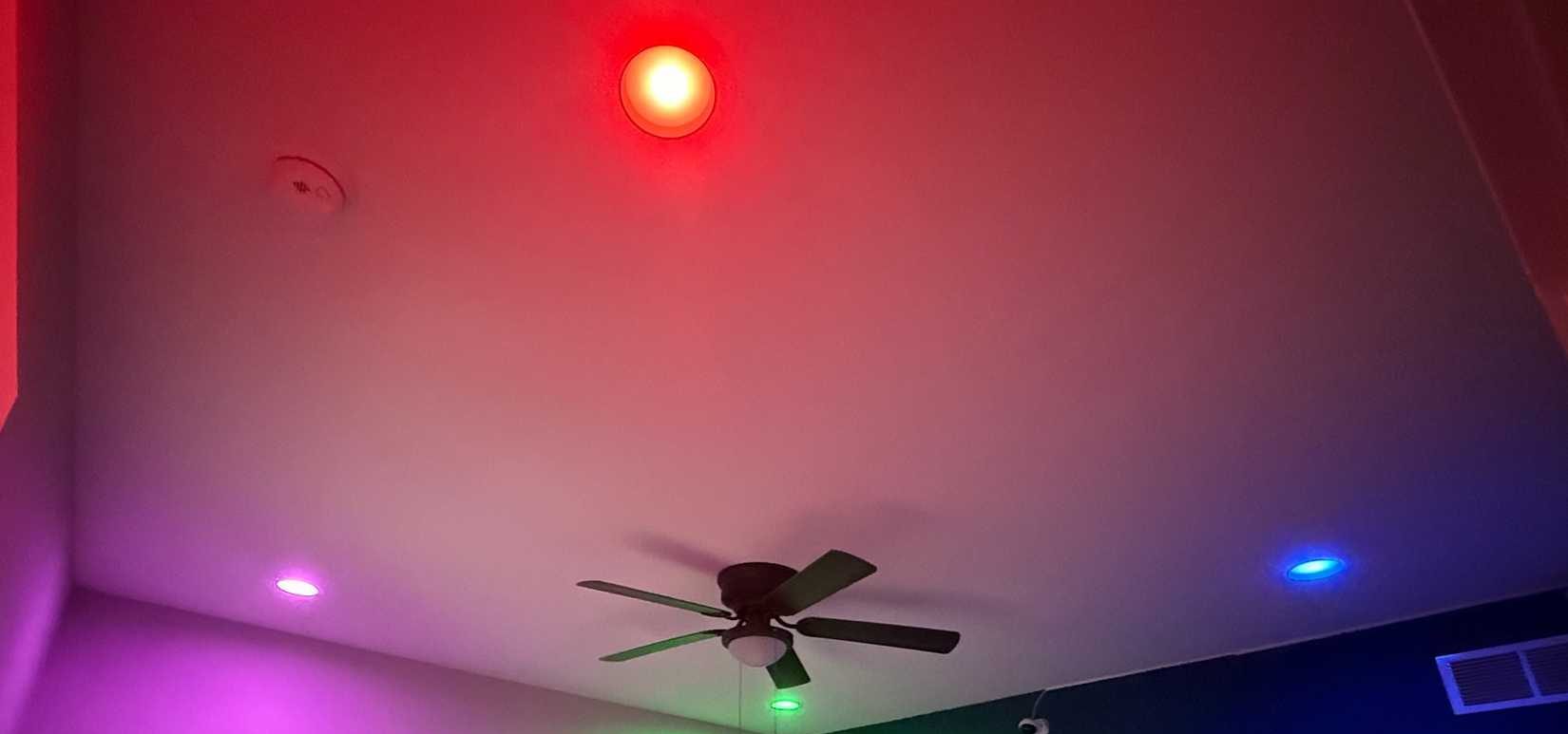 four hue can lights set to different colors