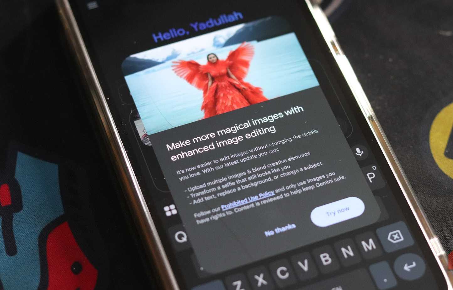 تطبيق Gemini Android يعرض نافذة التعديل المنبثقة.