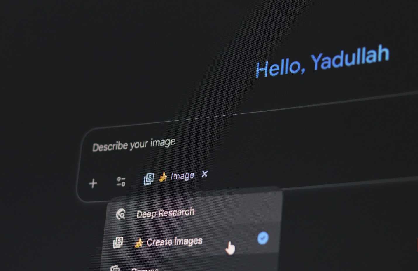 خيار Gemini Create images في تطبيق الويب.