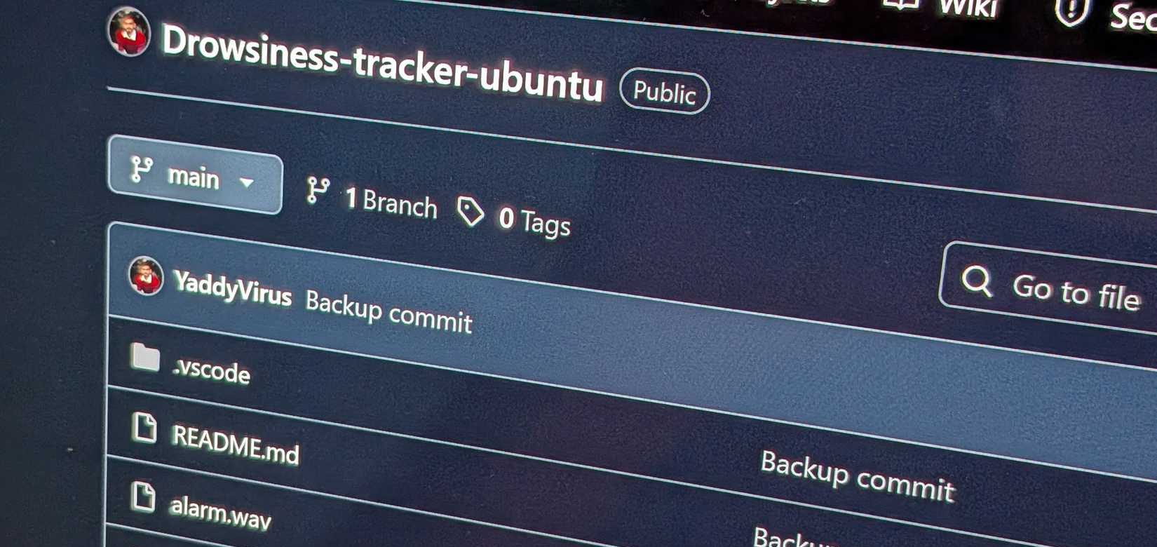 A backup commit in a GitHub repository.