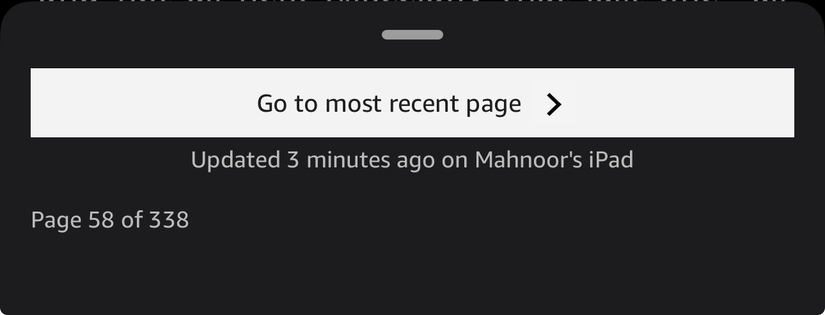 نافذة منبثقة للانتقال إلى الصفحة الأخيرة في تطبيق Kindle