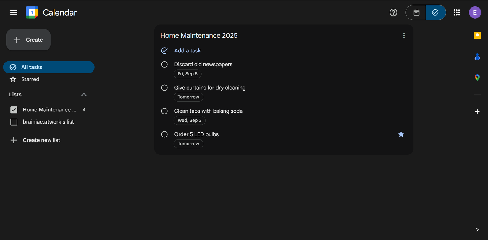 Google Tasks for Home Maintenance.