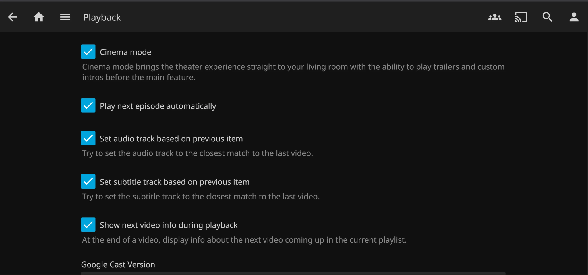 خيار وضع السينما في Jellyfin في صفحة التشغيل.