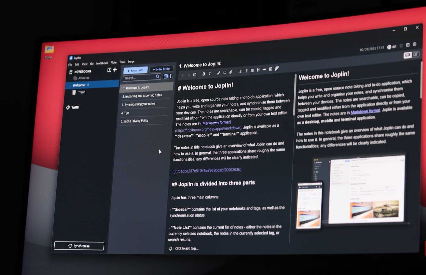 Joplin يعمل على نظام Windows 11.