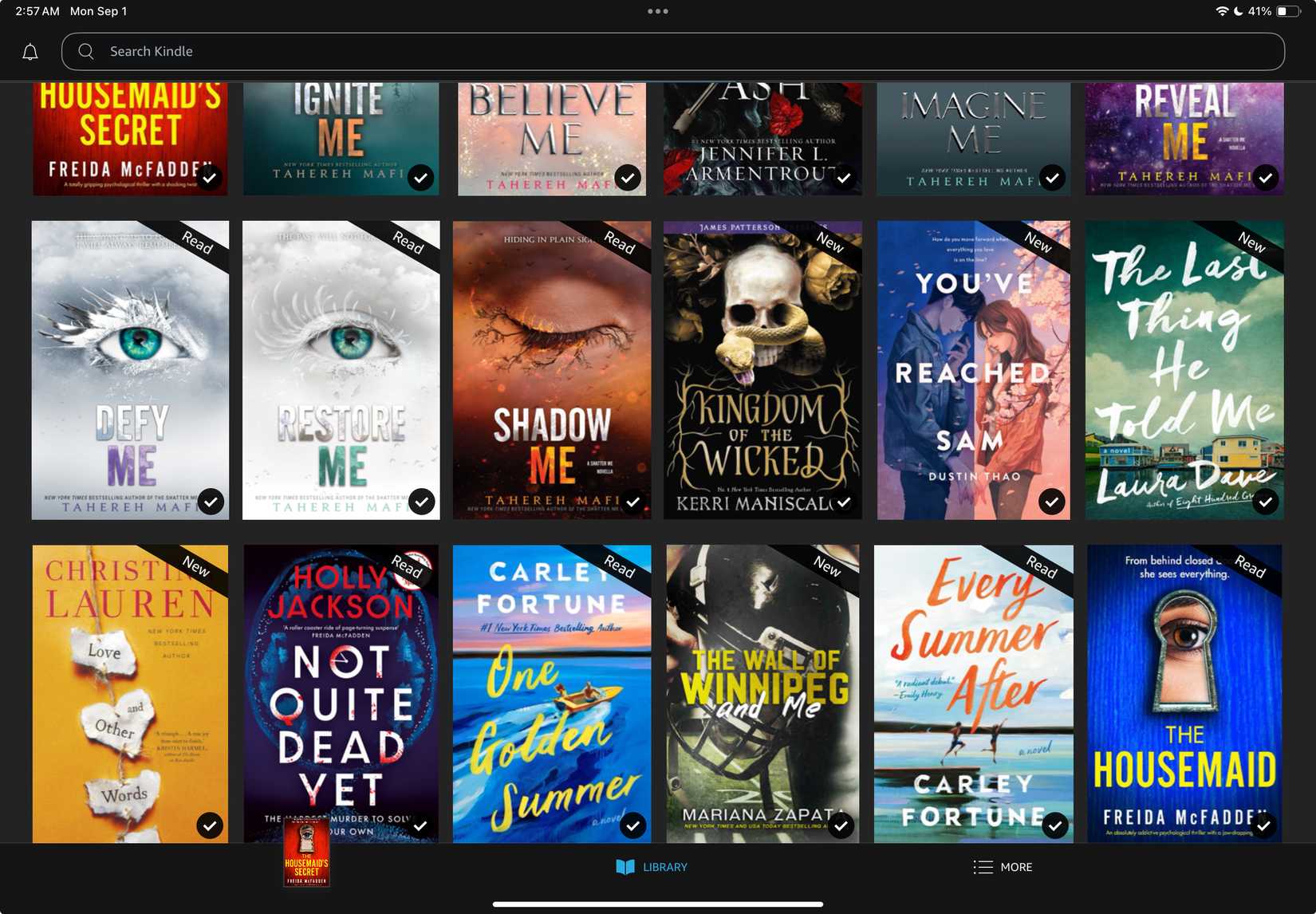واجهة مستخدم تطبيق Kindle