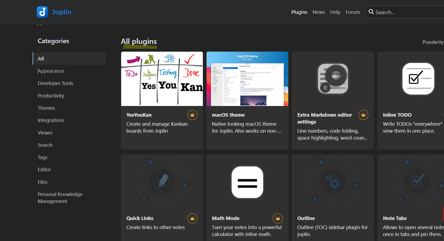 مجموعة محدودة من إضافات Joplin