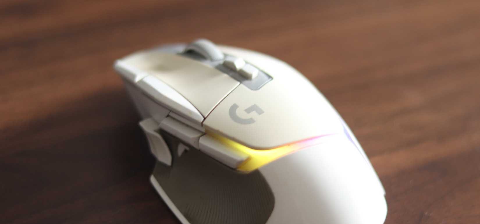 Logitech mouse on a desk.