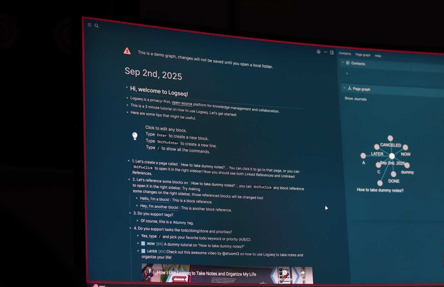 Logseq app running on Windows