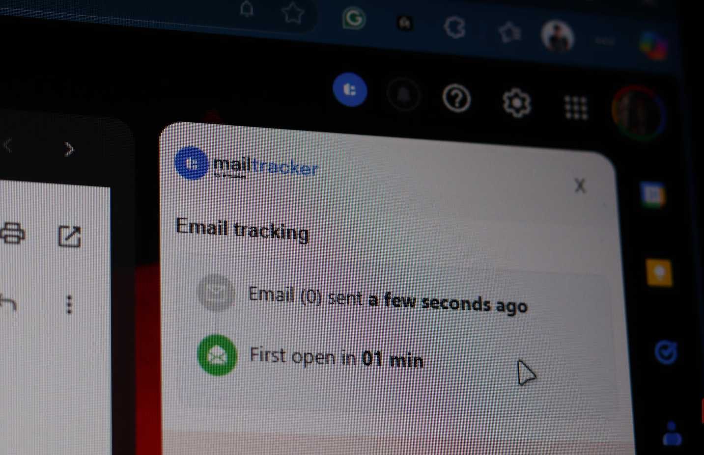 MailTracker Extension running on Edge.