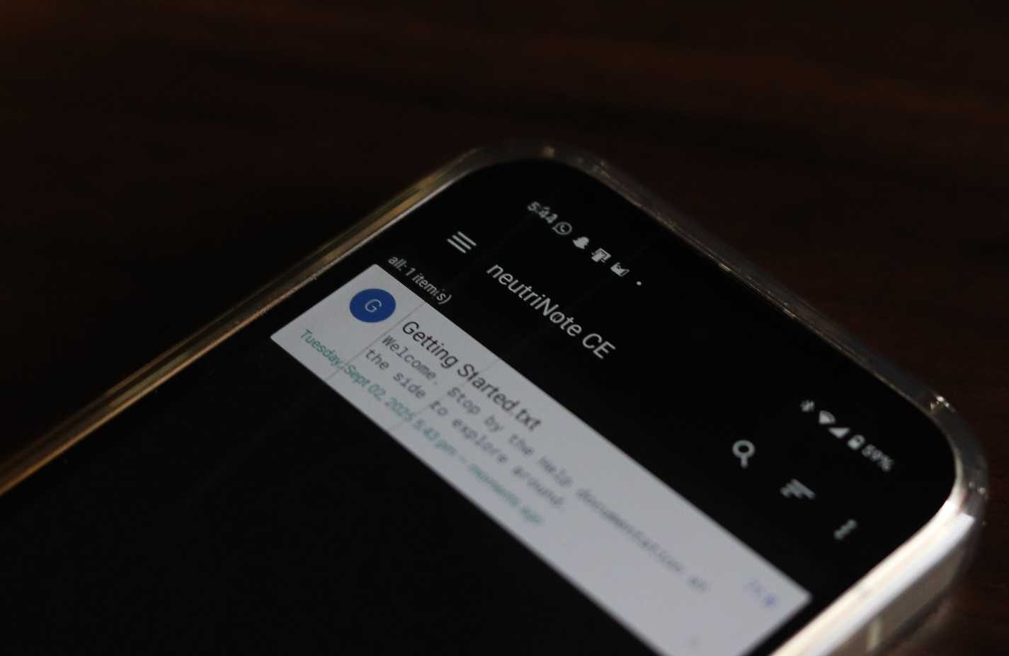 Neutrinote app running on Pixel 9a