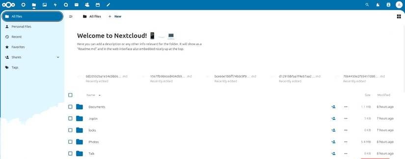Nextcloud home interface