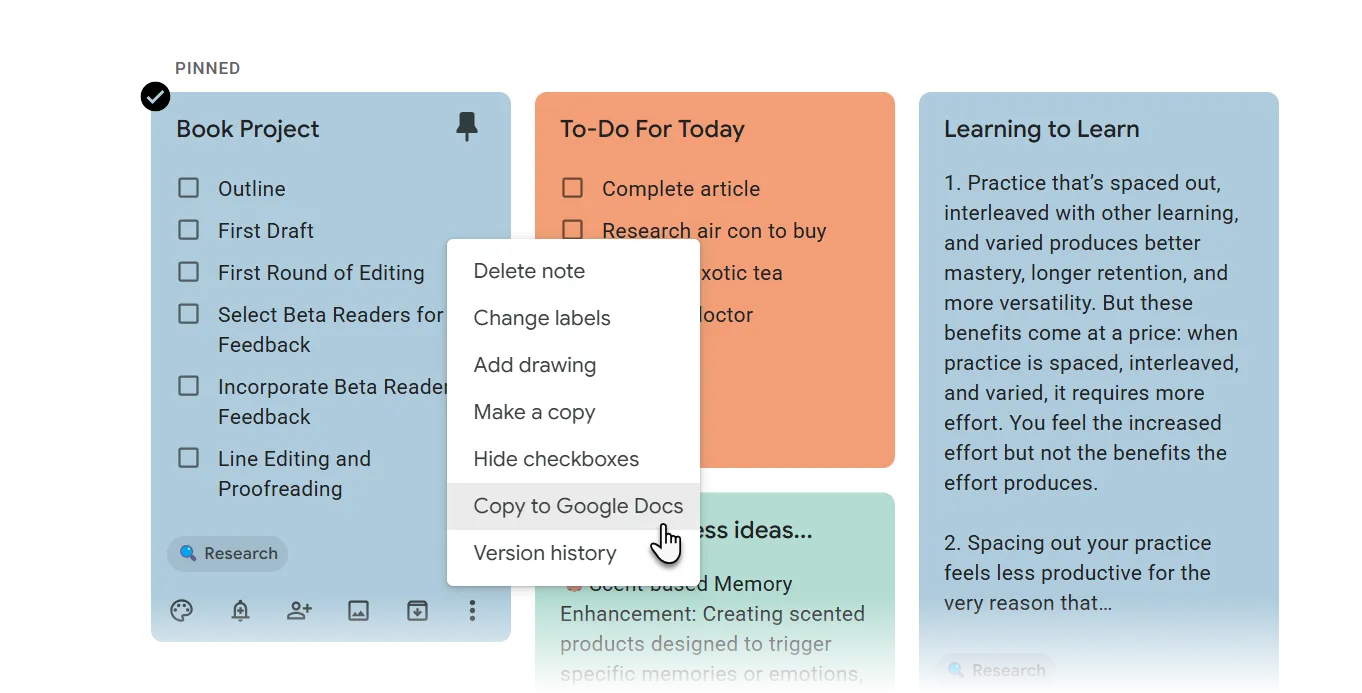 Copy Keep to a Google Doc
