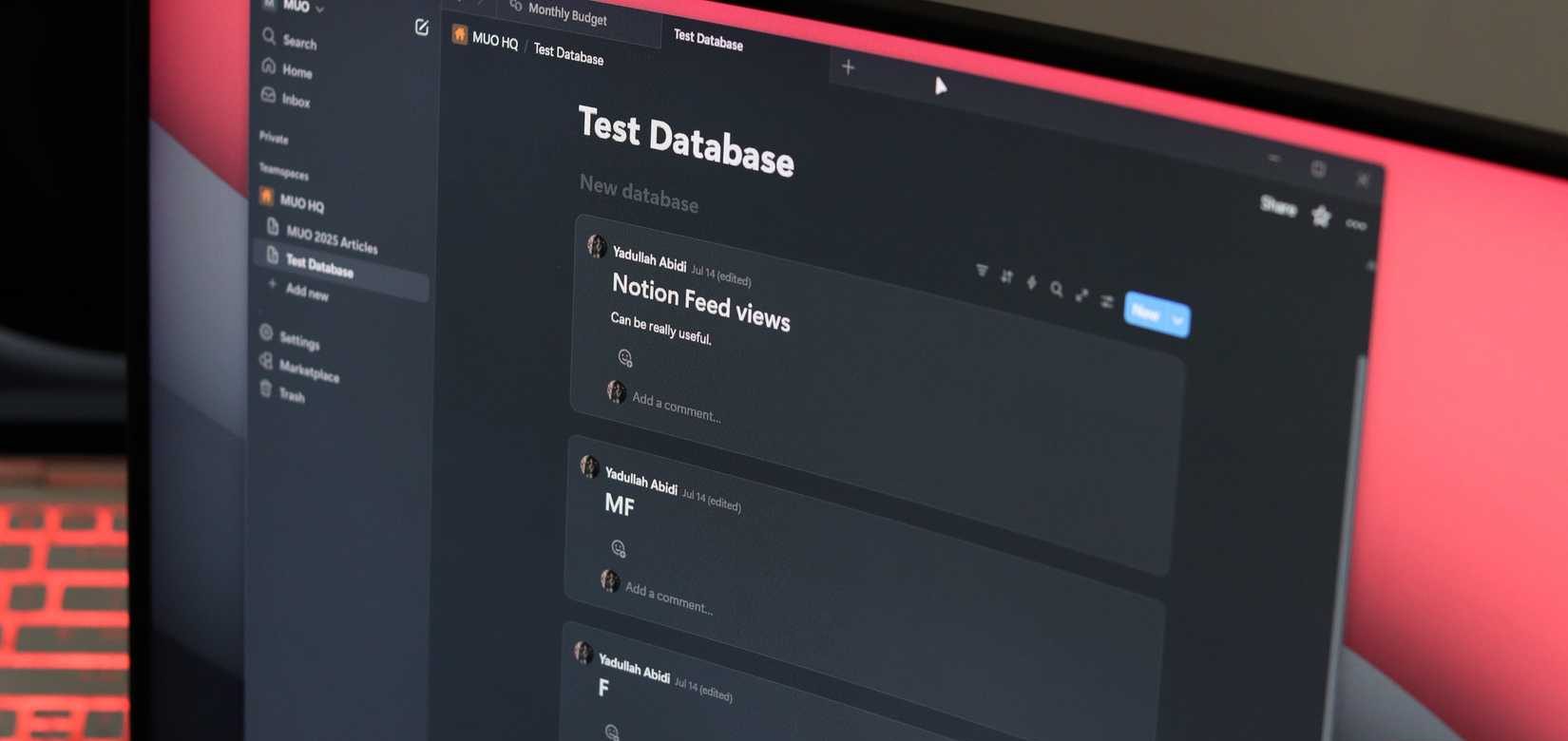 عرض الخلاصة مفتوح في قاعدة بيانات Notion