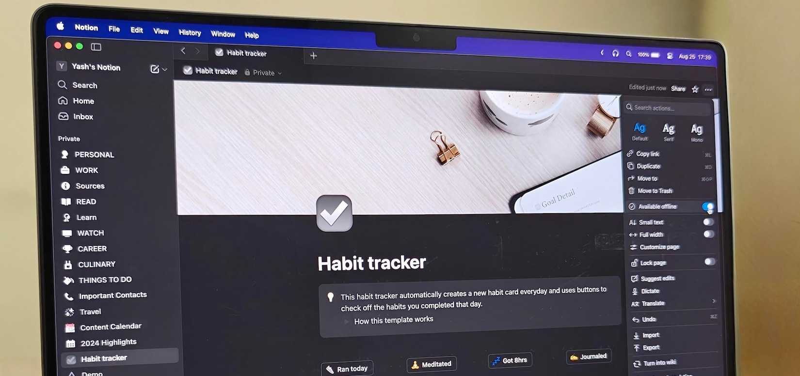 استخدام Notion في وضع عدم الاتصال على جهاز Mac.