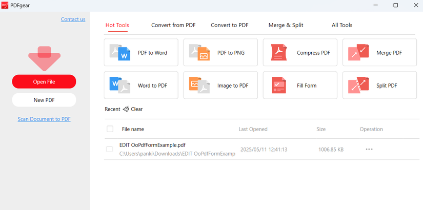 PDFgear app on Windows