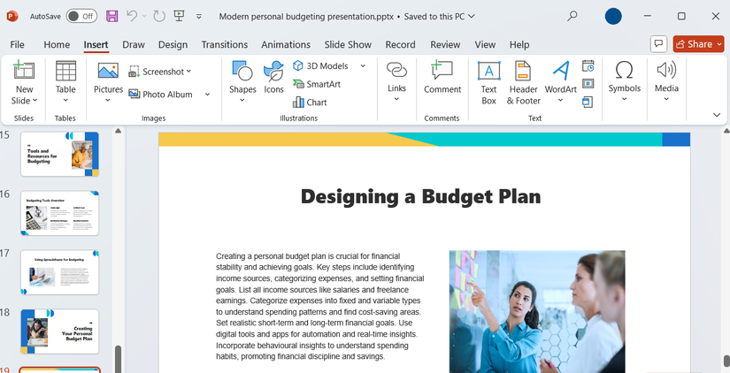 عرض تقديمي في PowerPoint حول خطة الميزانية