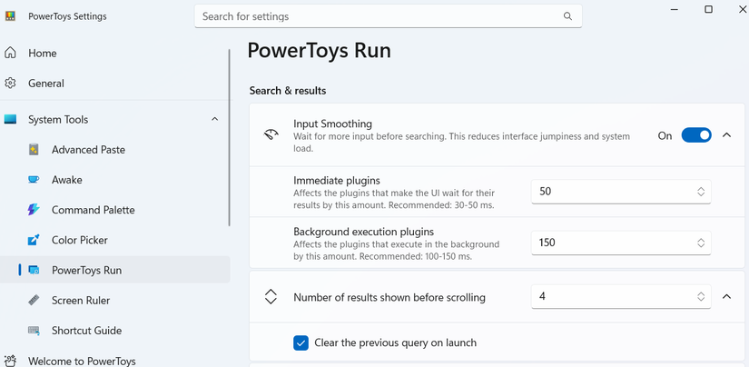إعدادات PowerToys Run