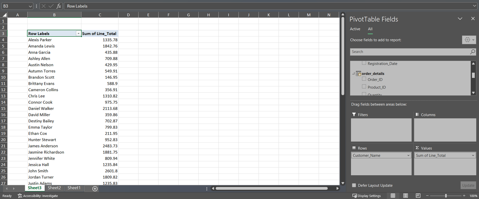 استخدام Power Pivot لعرض إجمالي إنفاقات كل عميل