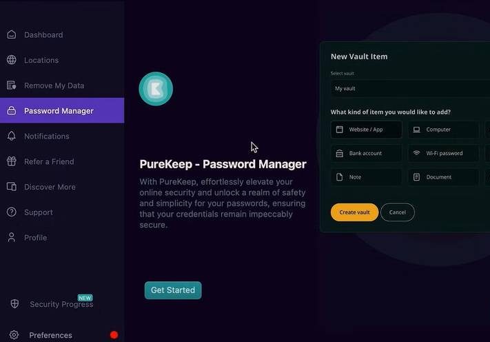 purevpn password manager menu