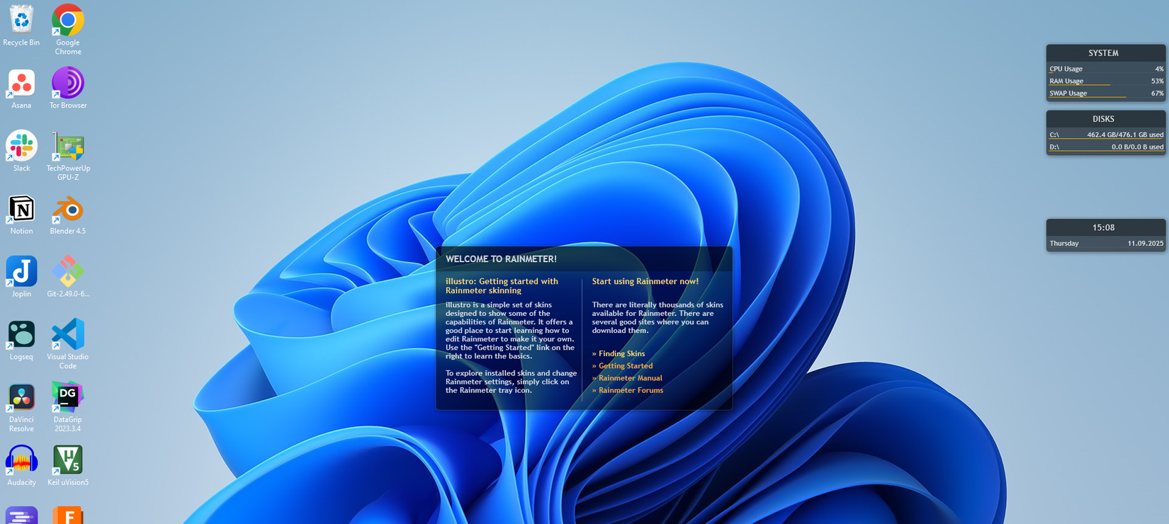 Rainmeter default skins and settings