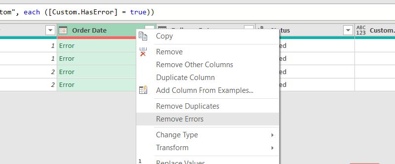 Removing errors in Power Query