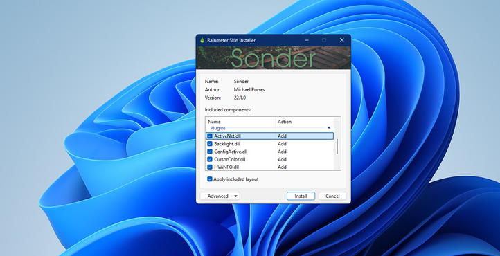 تثبيت الثيمات من حزم ثيمات Rainmeter