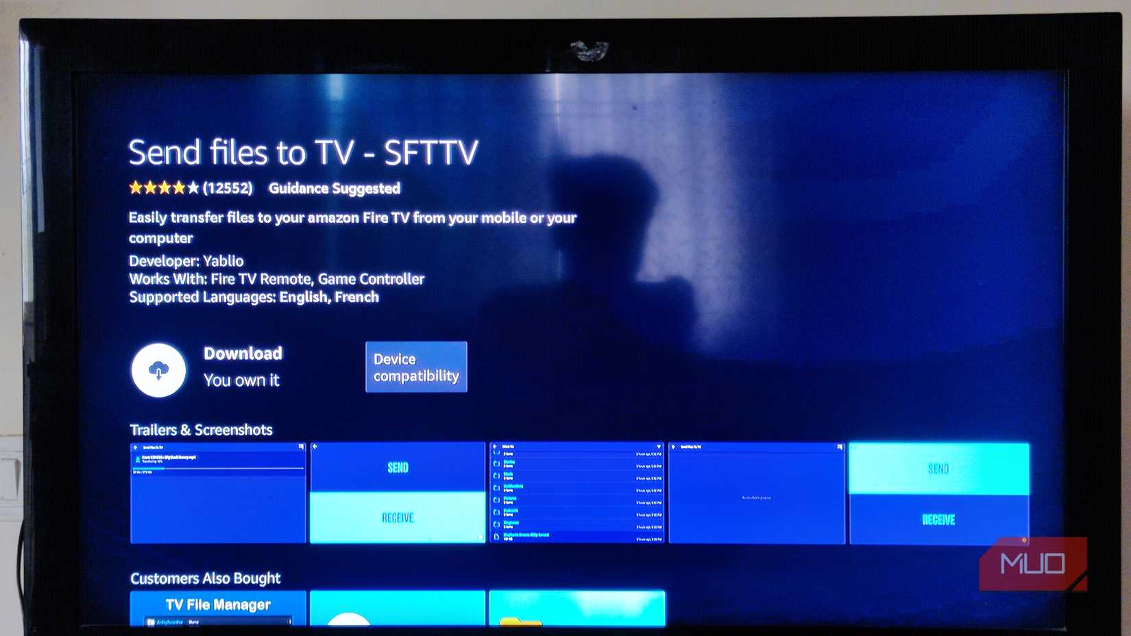 صفحة تطبيق Send Files on TV في متجر تطبيقات Fire Stick.