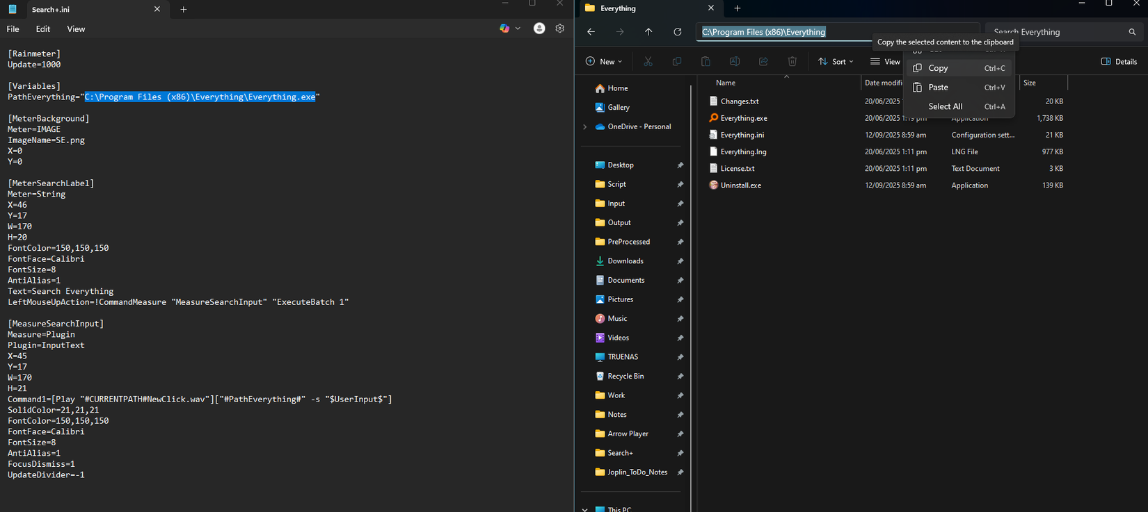 تعيين موقع التطبيق في ملف تكوين ثيم Rainmeter
