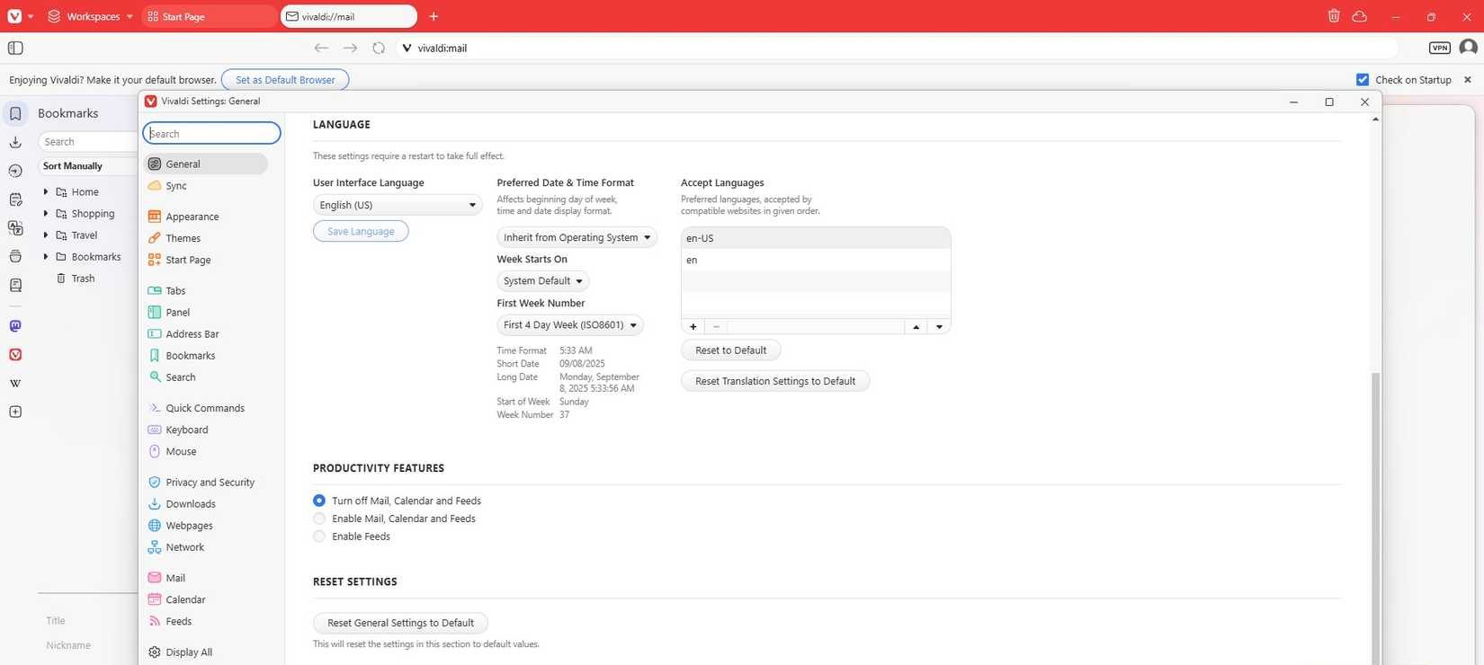 إعداد البريد الإلكتروني على عميل البريد الإلكتروني Vivaldi