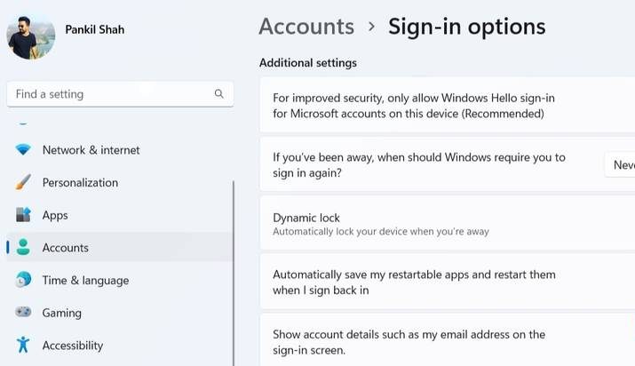 خيارات تسجيل الدخول على Windows 11