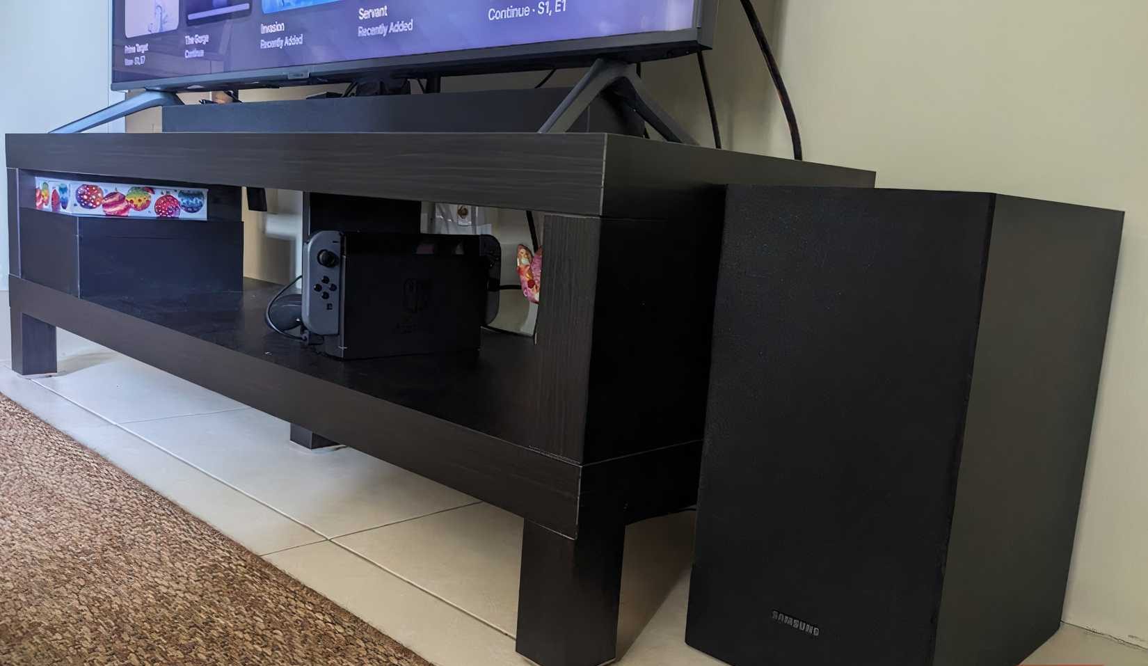 A soundbar with accompanying subwoofer.