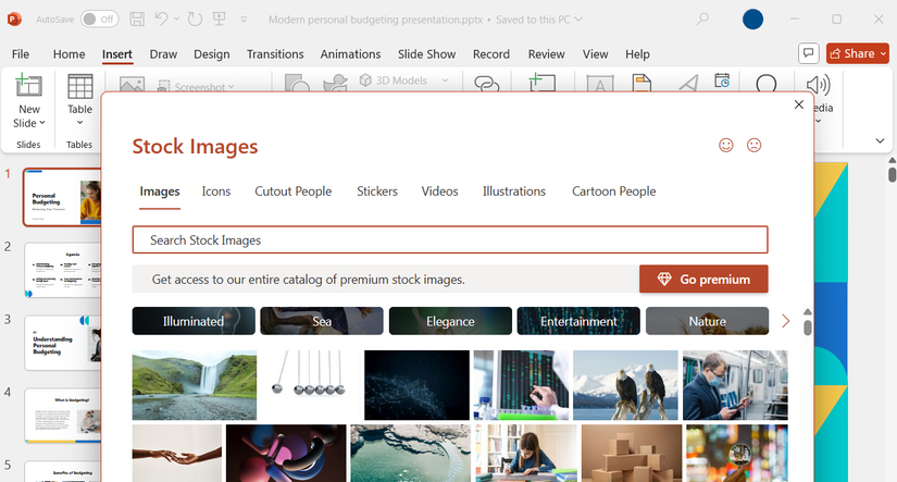 قسم الصور المجانية في PowerPoint