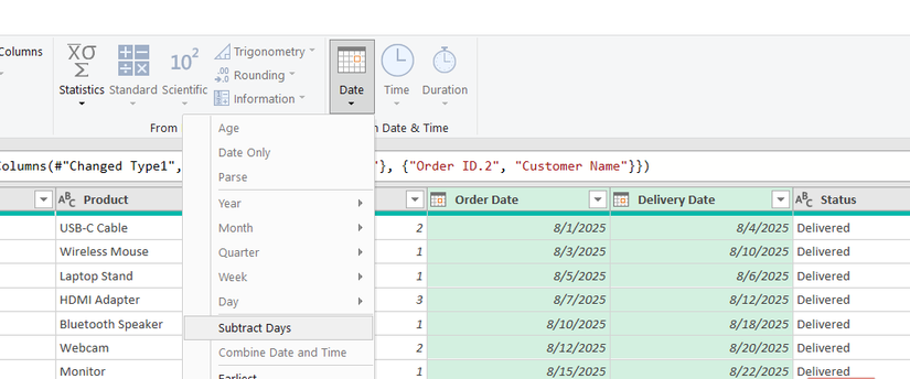 طرح التواريخ في Power Query