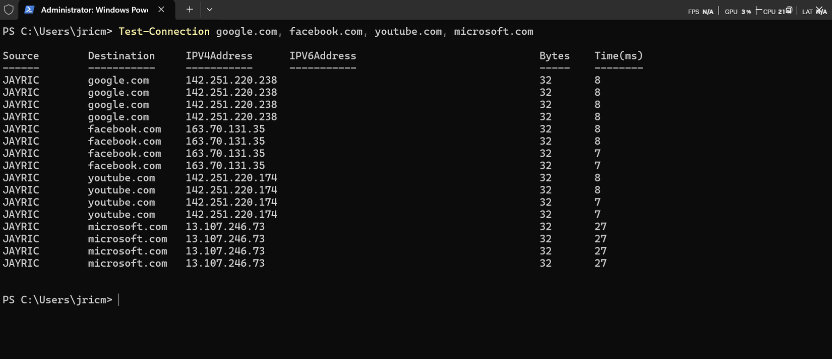 اختبار اتصالات الخدمة باستخدام PowerShell