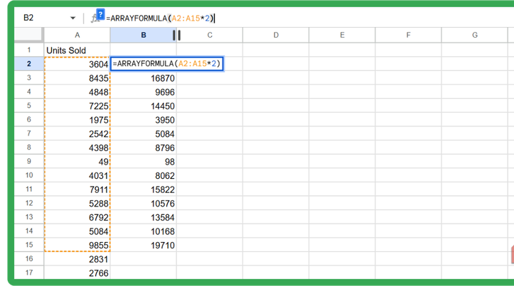 تشغيل دالة ARRAYFORMULA في جداول بيانات Google.