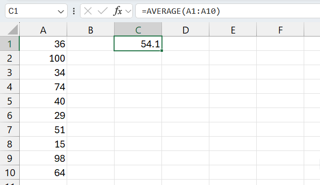 The AVERAGE function in Excel