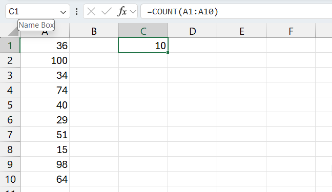 The COUNT function in Excel