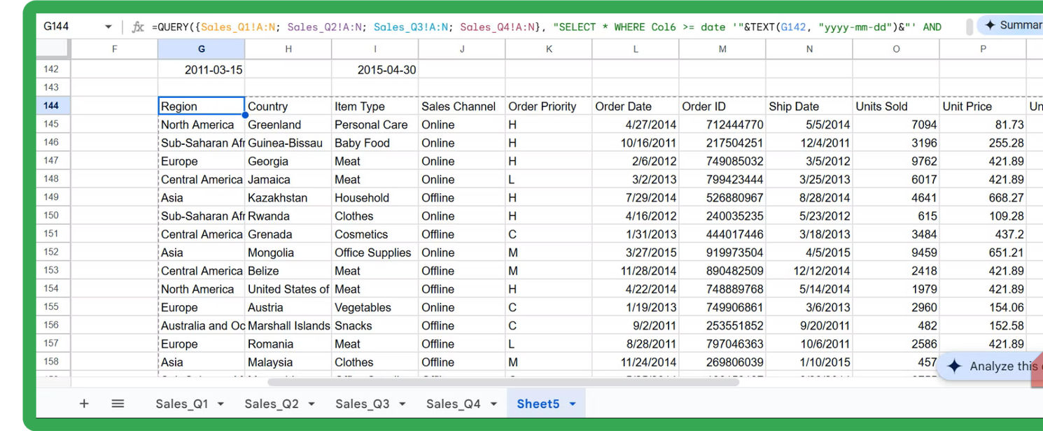 تشغيل دالة QUERY في جداول بيانات Google.