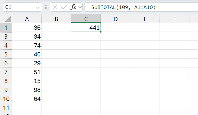 The SUBTOTAL function in Excel
