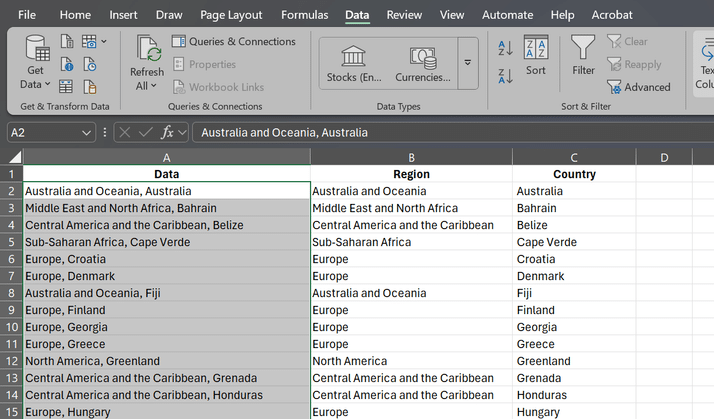 خاصية تحويل النص إلى أعمدة في برنامج Microsoft Excel